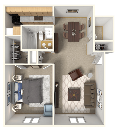 a floor plan of a one bedroom apartment with a bathroom and a living room